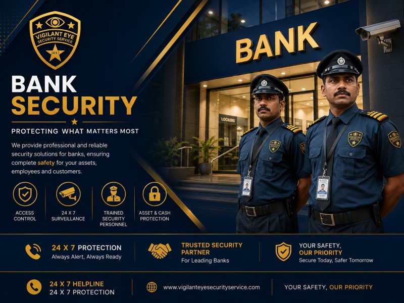 Banking hall with security personnel present