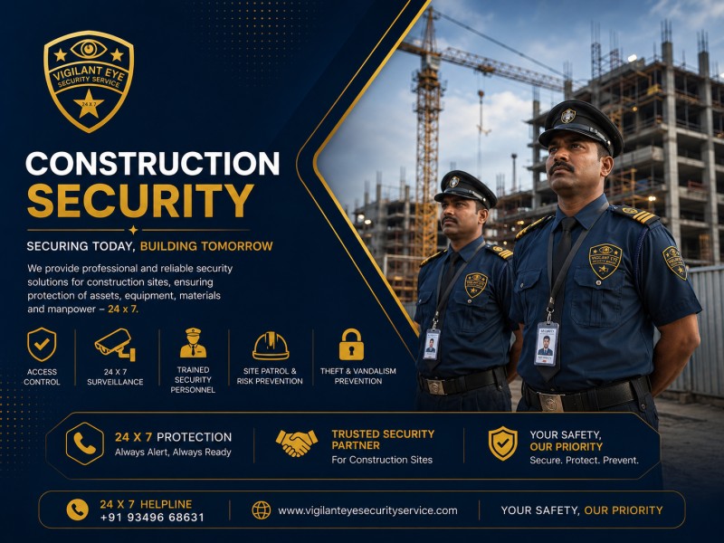 Construction site with a security guard checking access