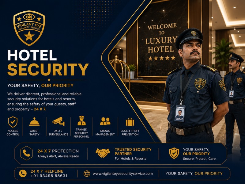 Hotel lobby with security personnel on duty